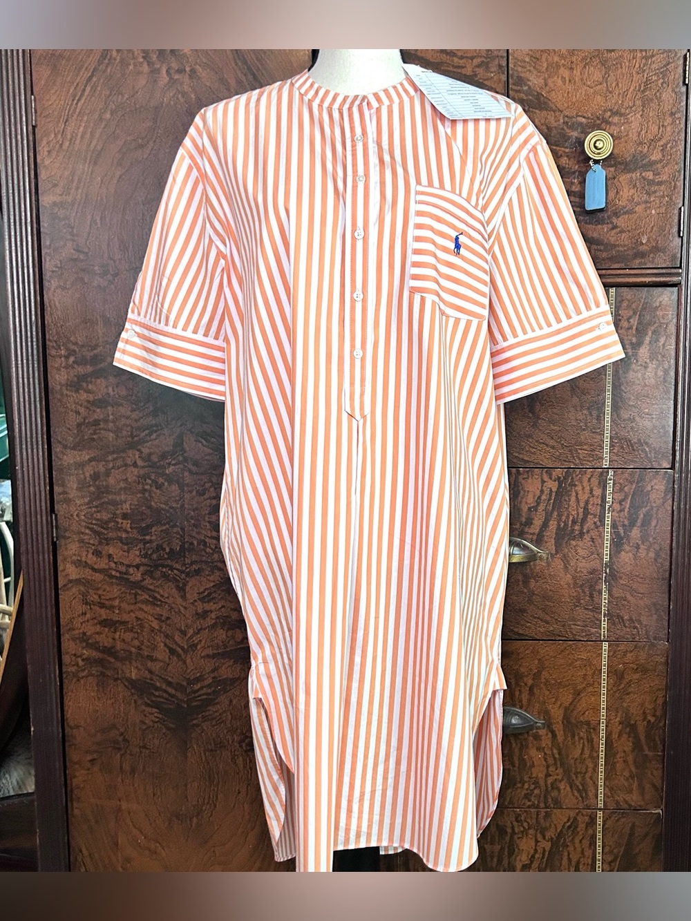 Polo Ralph Lauren Orange Stripe Women’s Large Tunic Shirtdress Cotton Sample
